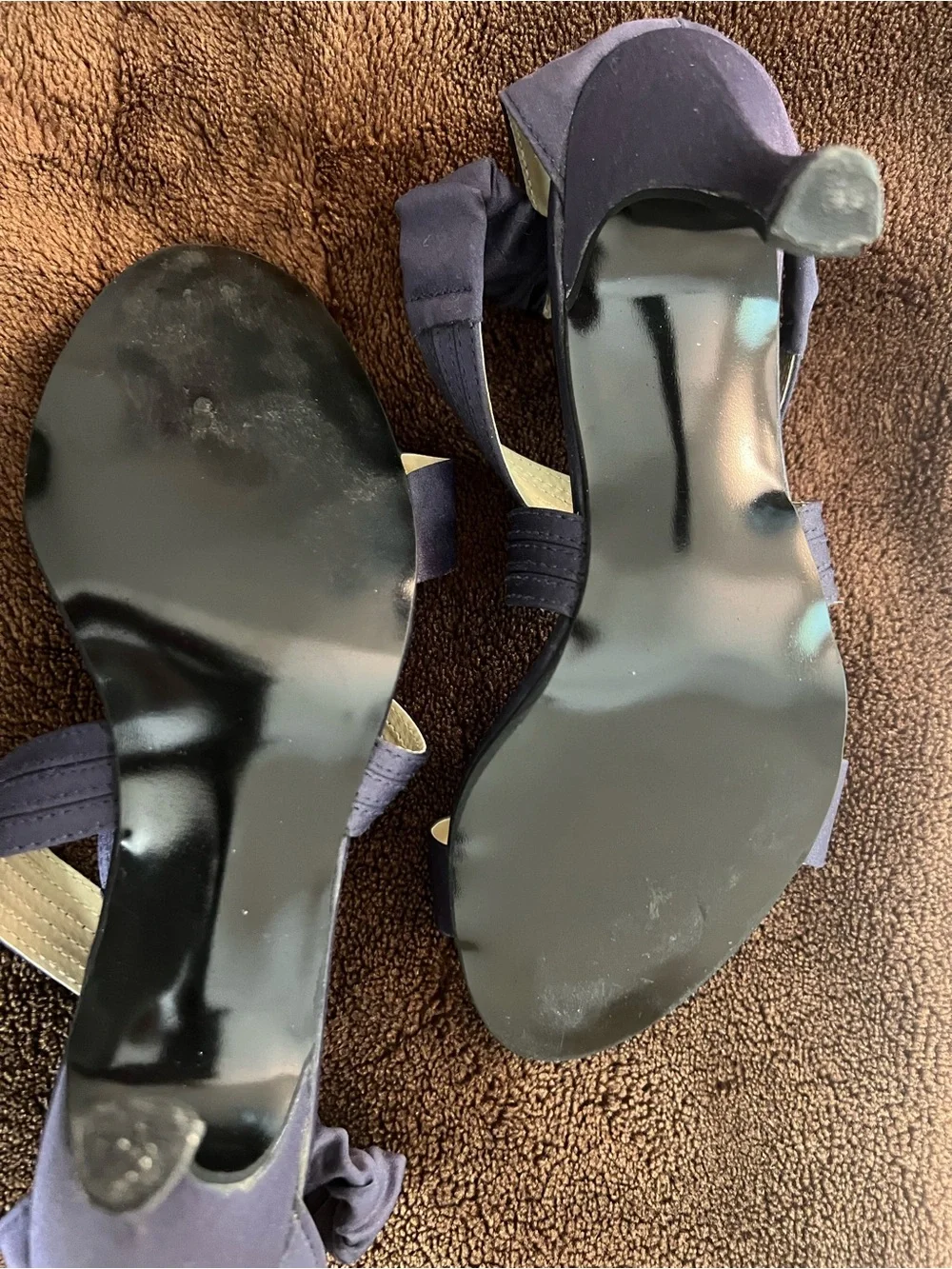 Navy Satin Heeled Sandals with Crystal Accent